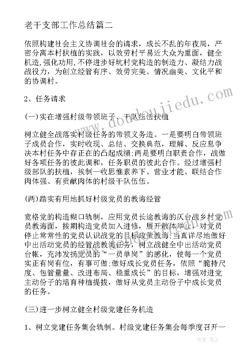 2023年老干支部工作总结 党支部工作计划(模板5篇)