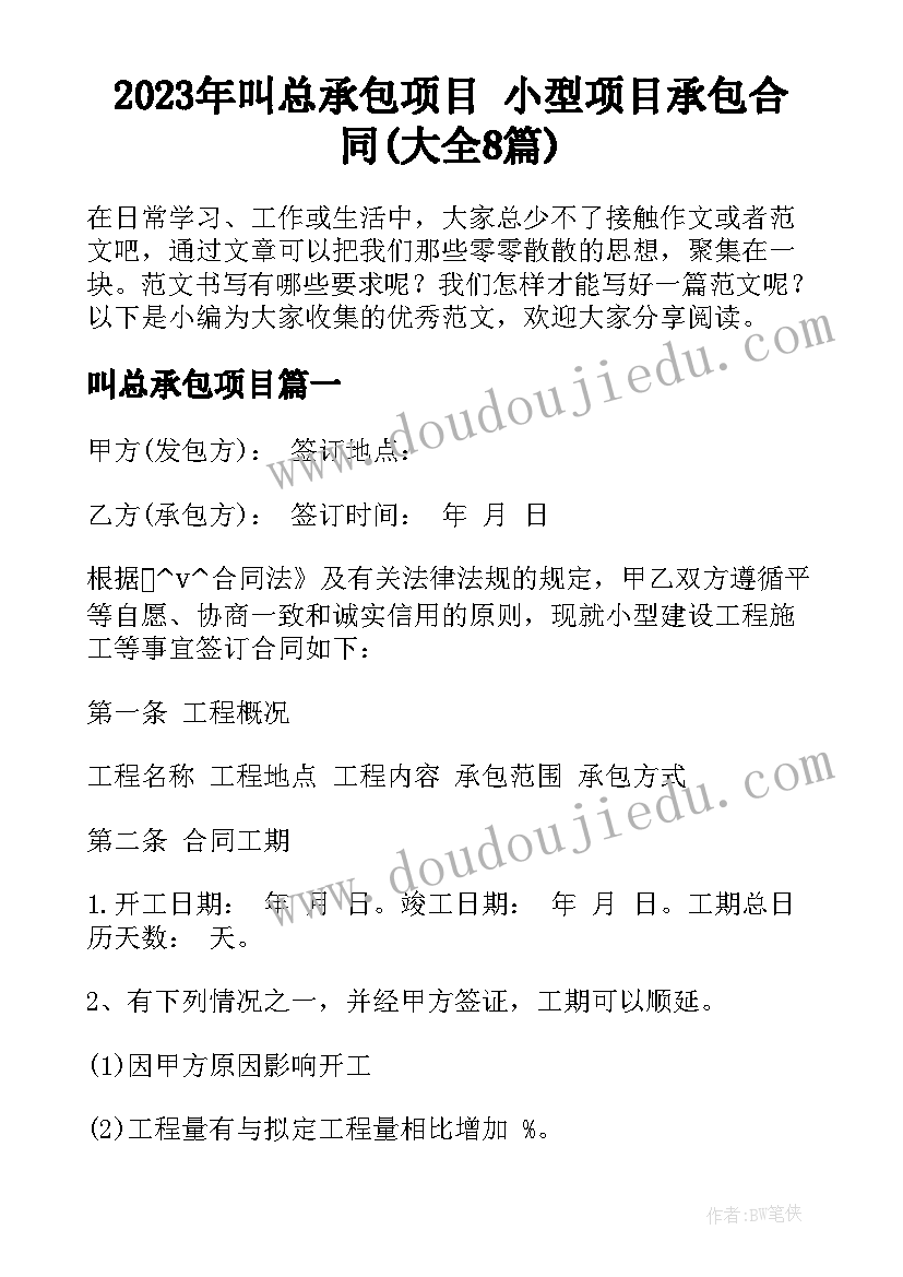 2023年叫总承包项目 小型项目承包合同(大全8篇)