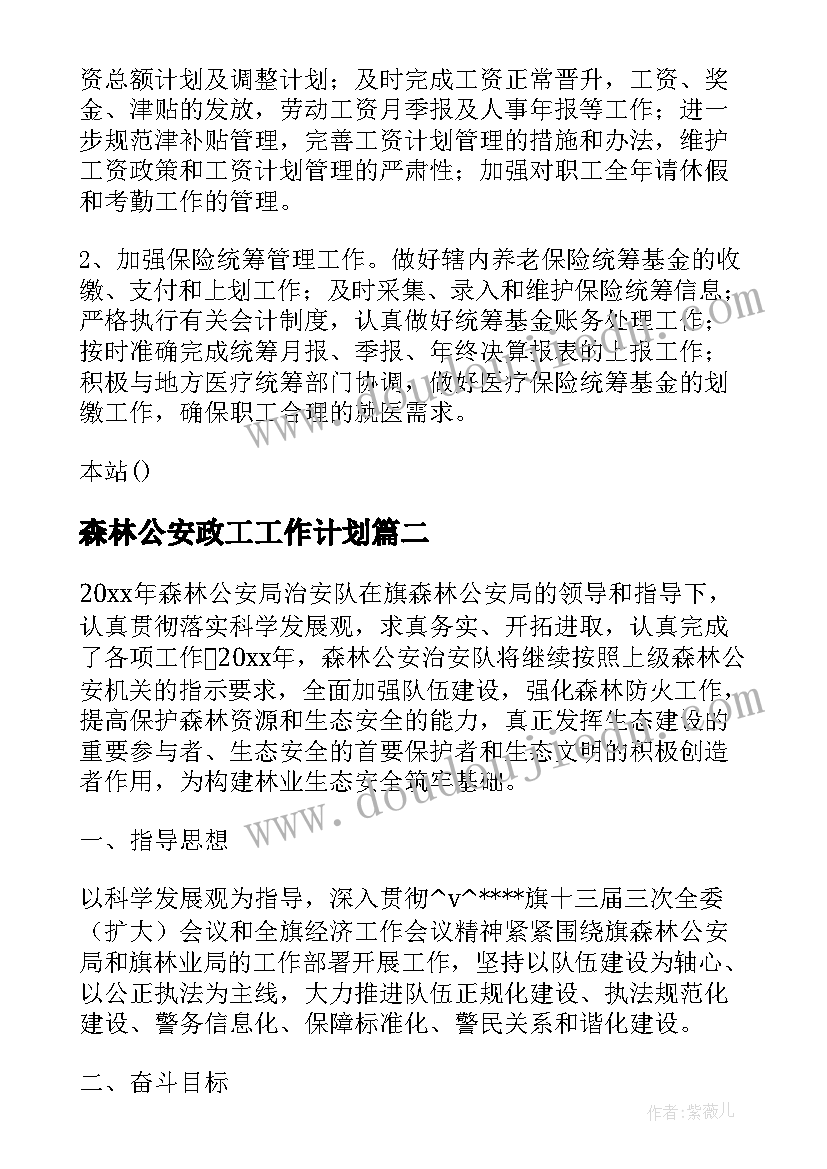 2023年森林公安政工工作计划(大全5篇)