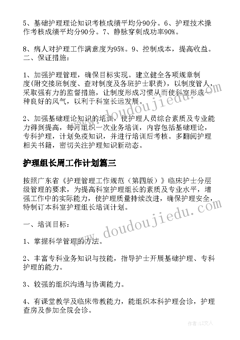 2023年护理组长周工作计划 护理组长工作计划(汇总8篇)