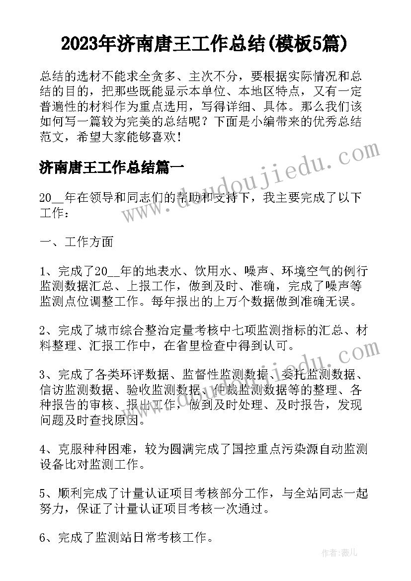 2023年济南唐王工作总结(模板5篇)