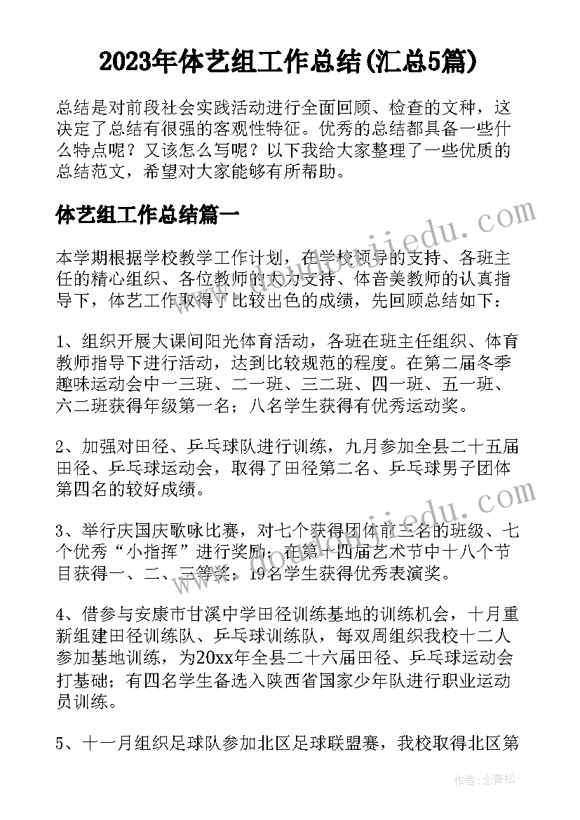 2023年体艺组工作总结(汇总5篇)