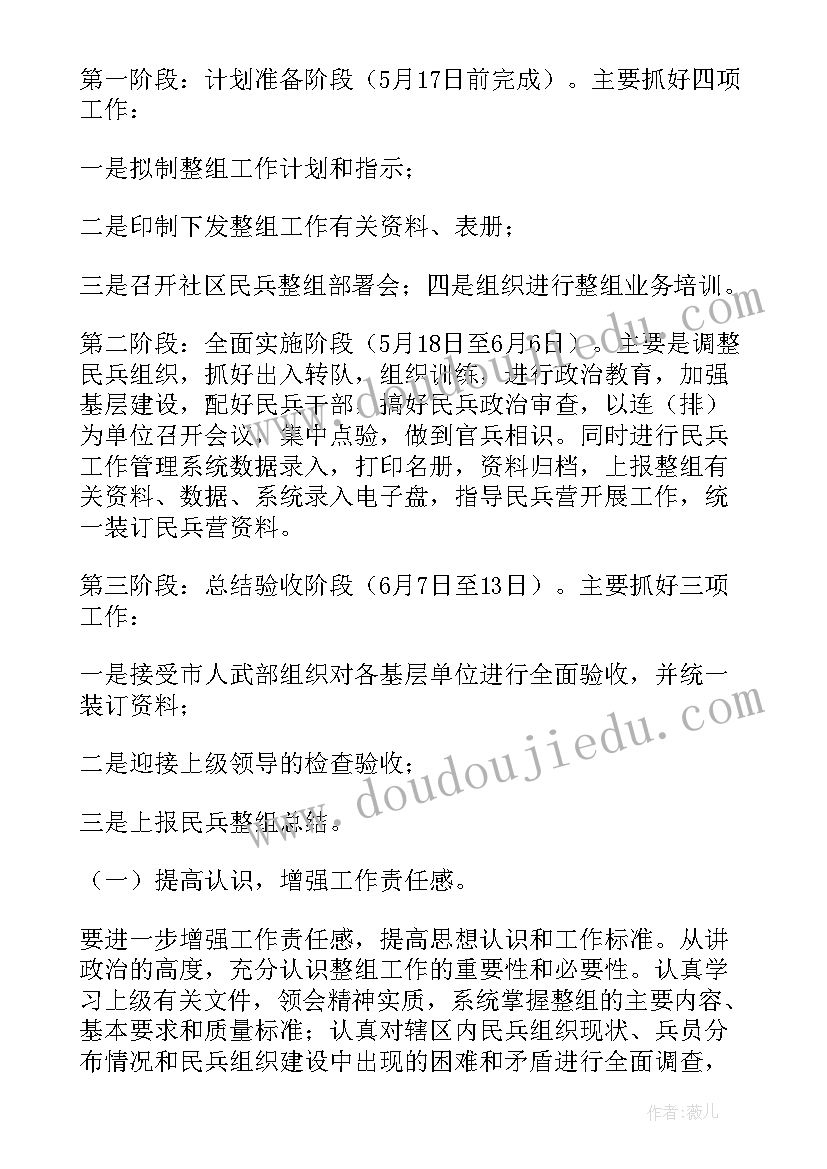 最新民兵整组点验工作计划表 社区民兵整组工作计划(优秀5篇)