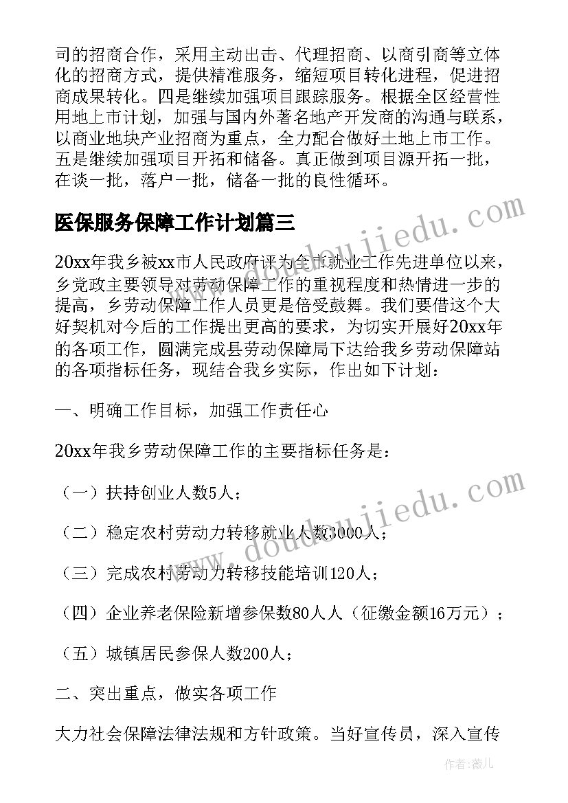 2023年医保服务保障工作计划 服务保障工作计划(模板5篇)