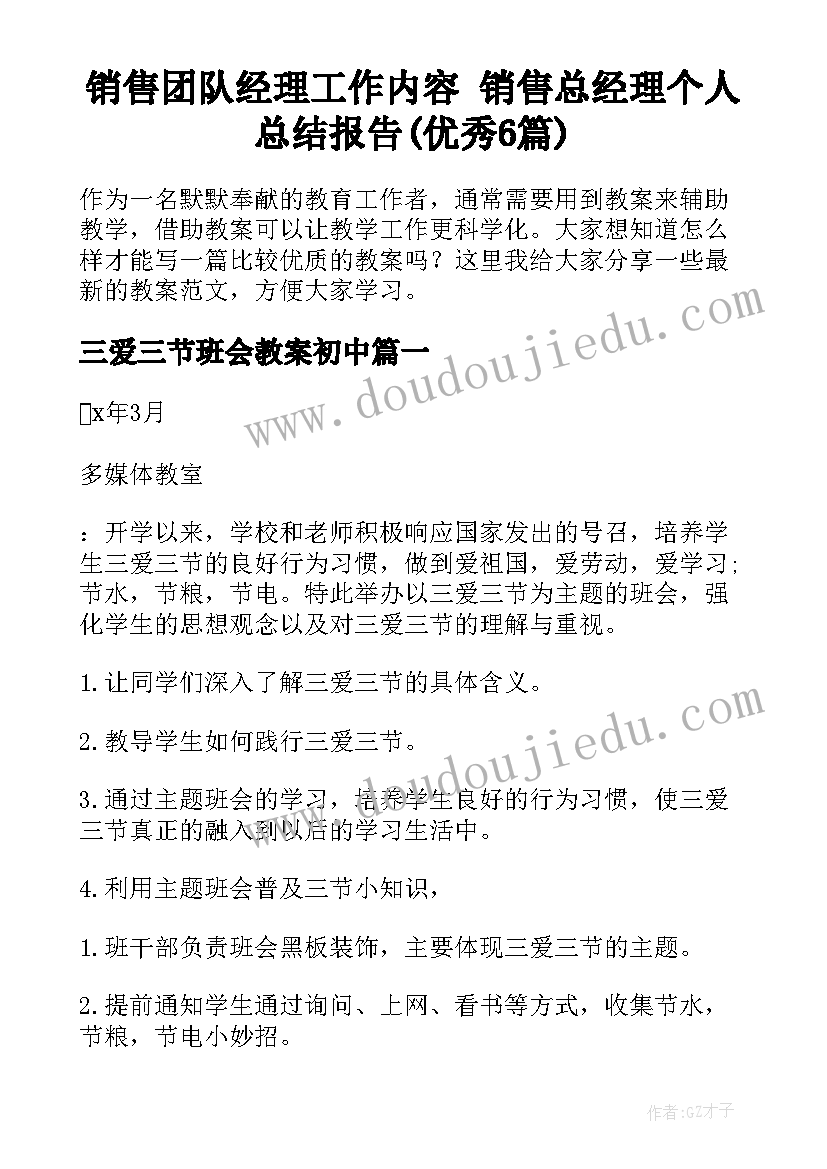 销售团队经理工作内容 销售总经理个人总结报告(优秀6篇)