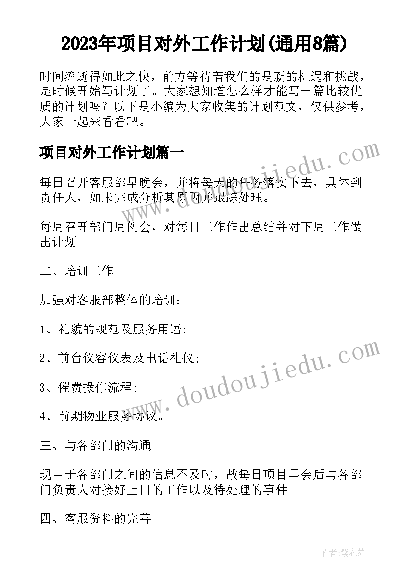 2023年项目对外工作计划(通用8篇)