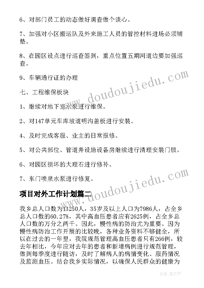 2023年项目对外工作计划(通用8篇)