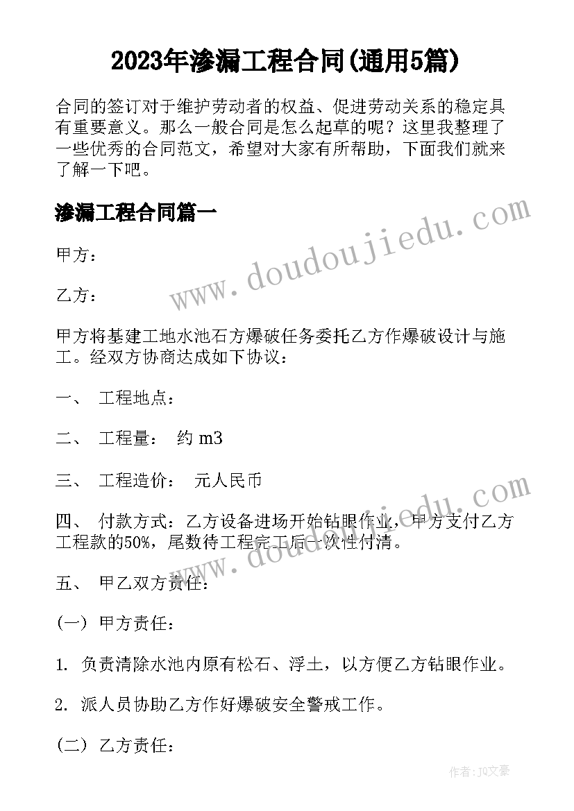 2023年渗漏工程合同(通用5篇)