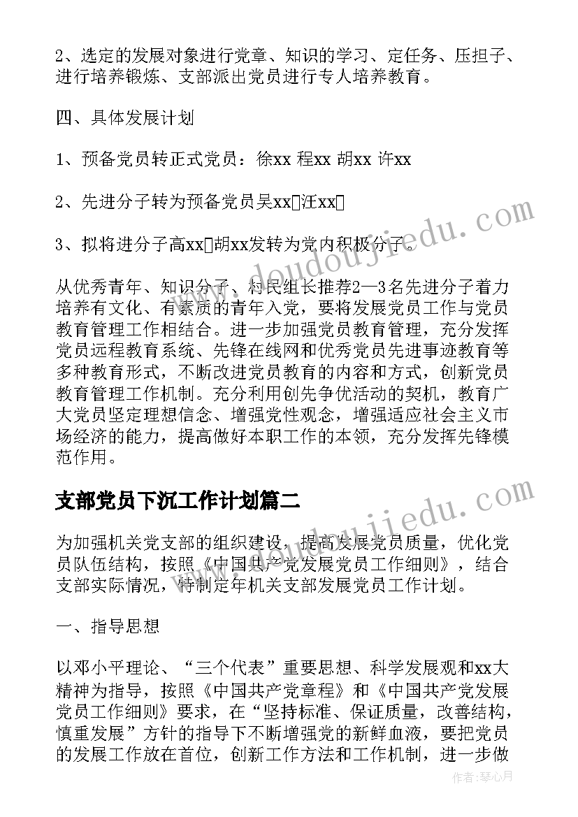 2023年支部党员下沉工作计划(实用5篇)