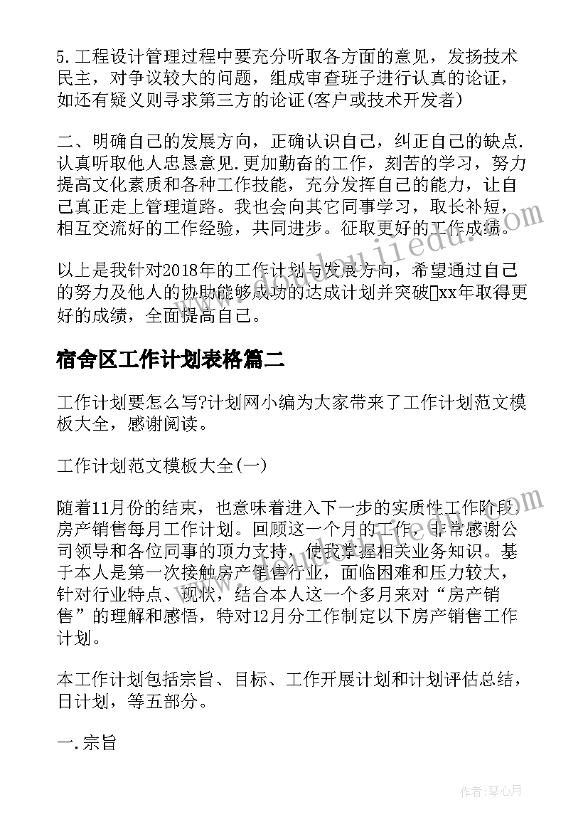 2023年宿舍区工作计划表格(实用5篇)