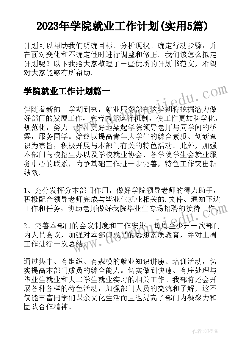 2023年学院就业工作计划(实用5篇)