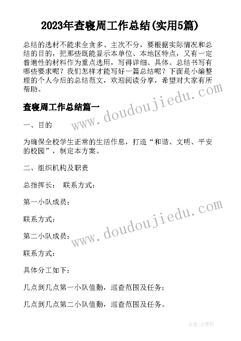 2023年查寝周工作总结(实用5篇)