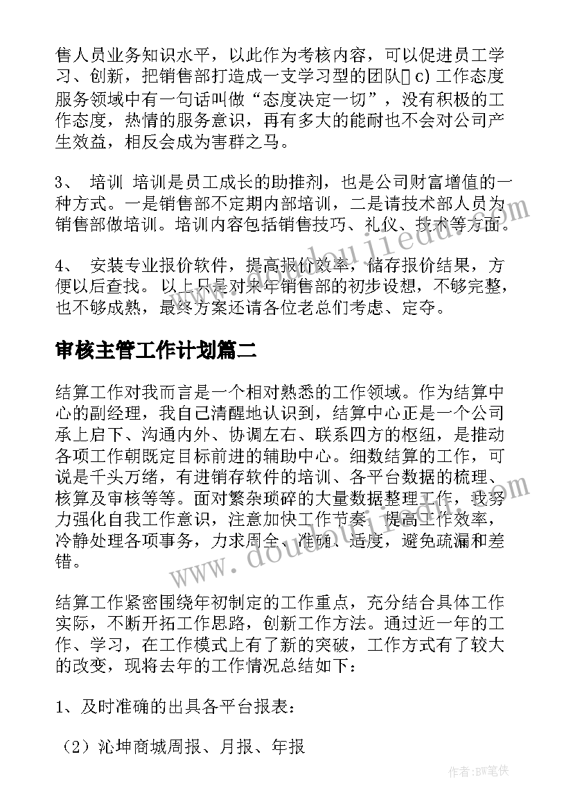 2023年审核主管工作计划(优质9篇)