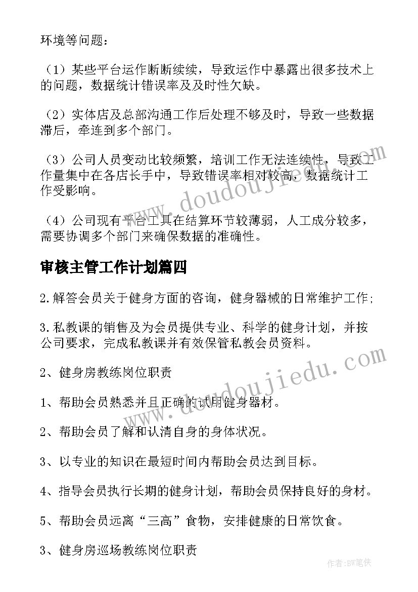 2023年审核主管工作计划(优质9篇)