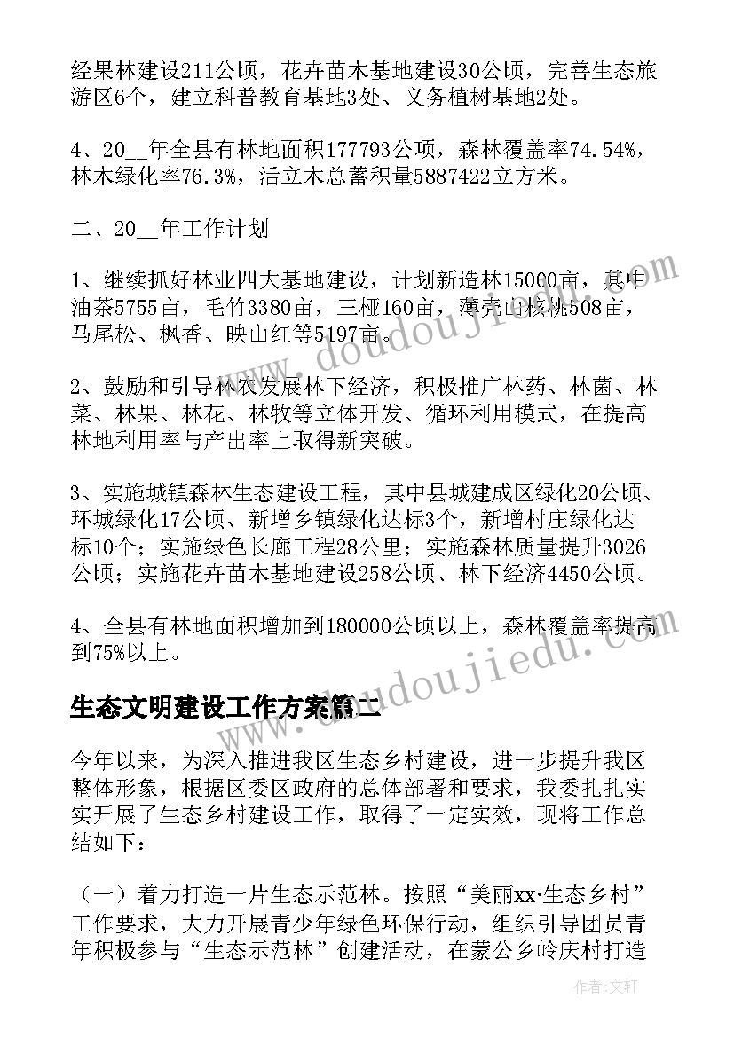 2023年生态文明建设工作方案 生态建设工作计划(汇总9篇)