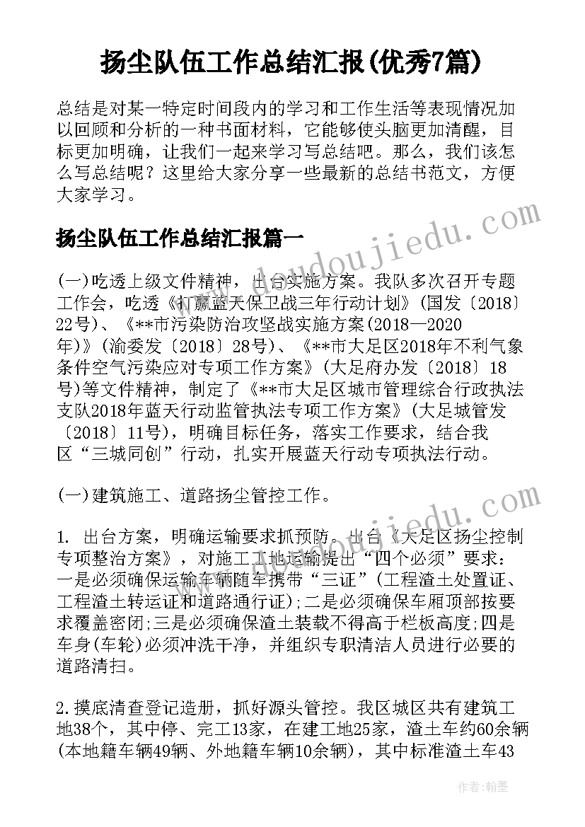 扬尘队伍工作总结汇报(优秀7篇)