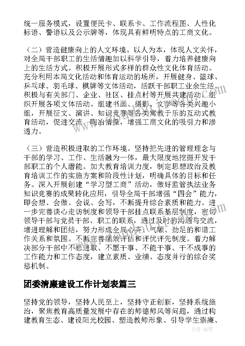 团委清廉建设工作计划表 清廉建设监督工作计划(优质6篇)