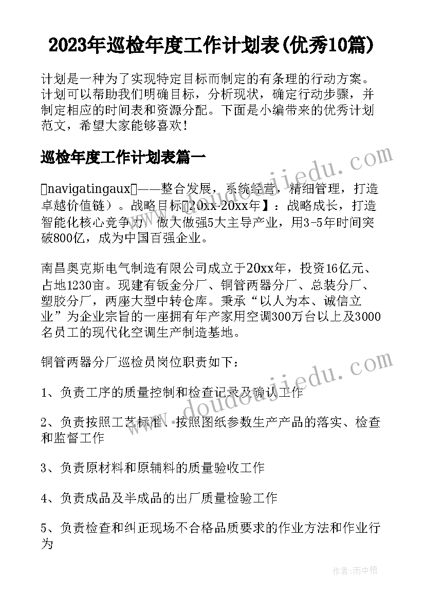 2023年巡检年度工作计划表(优秀10篇)