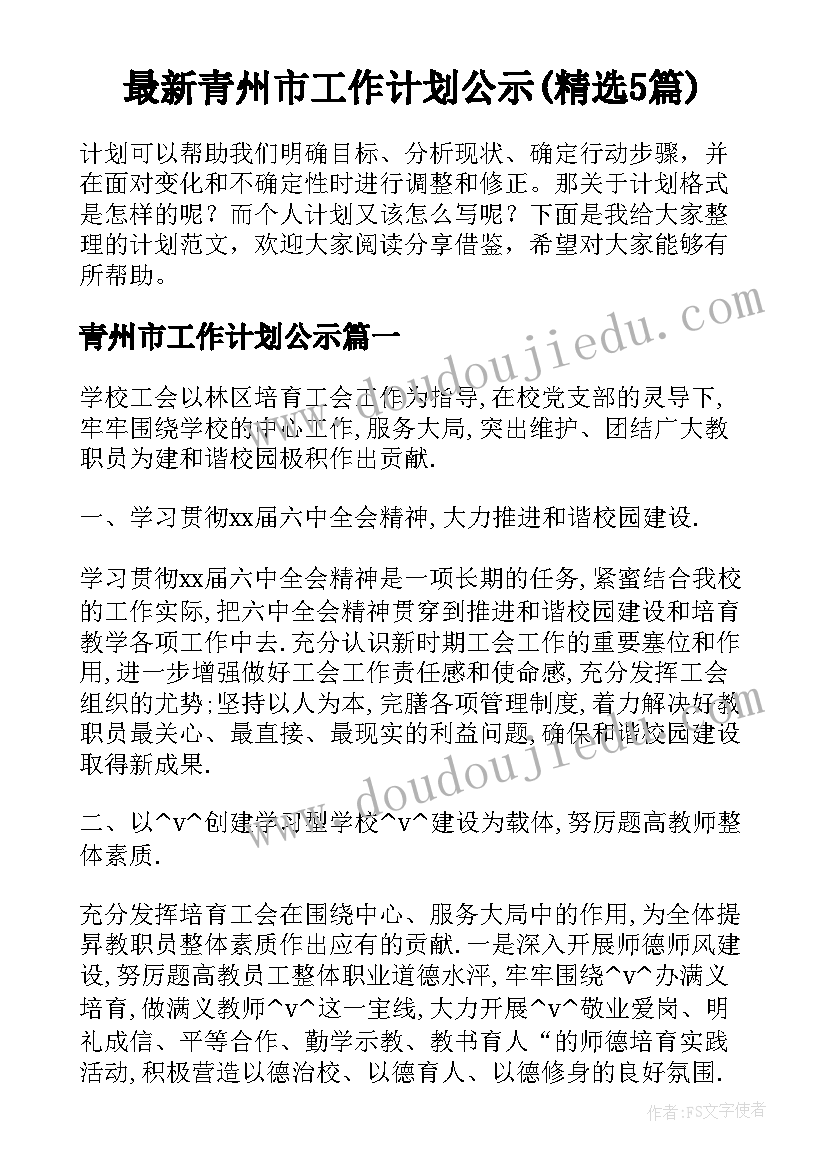 最新青州市工作计划公示(精选5篇)