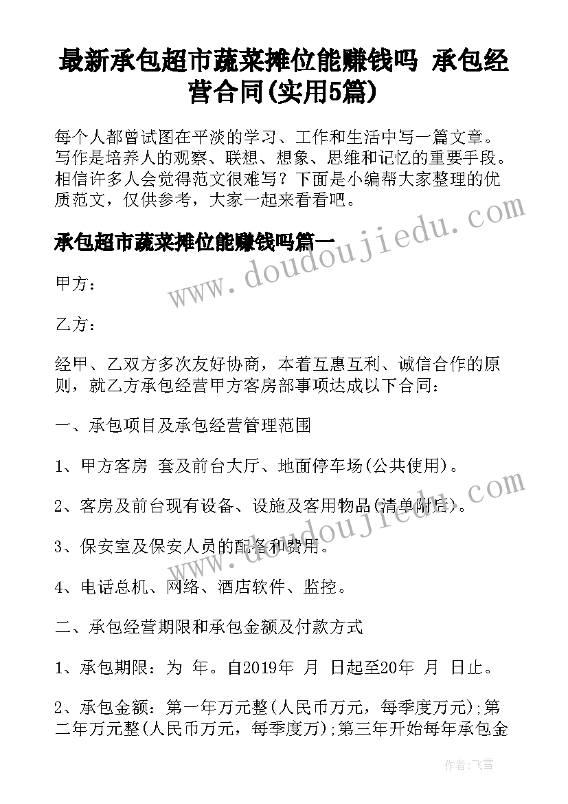 最新承包超市蔬菜摊位能赚钱吗 承包经营合同(实用5篇)