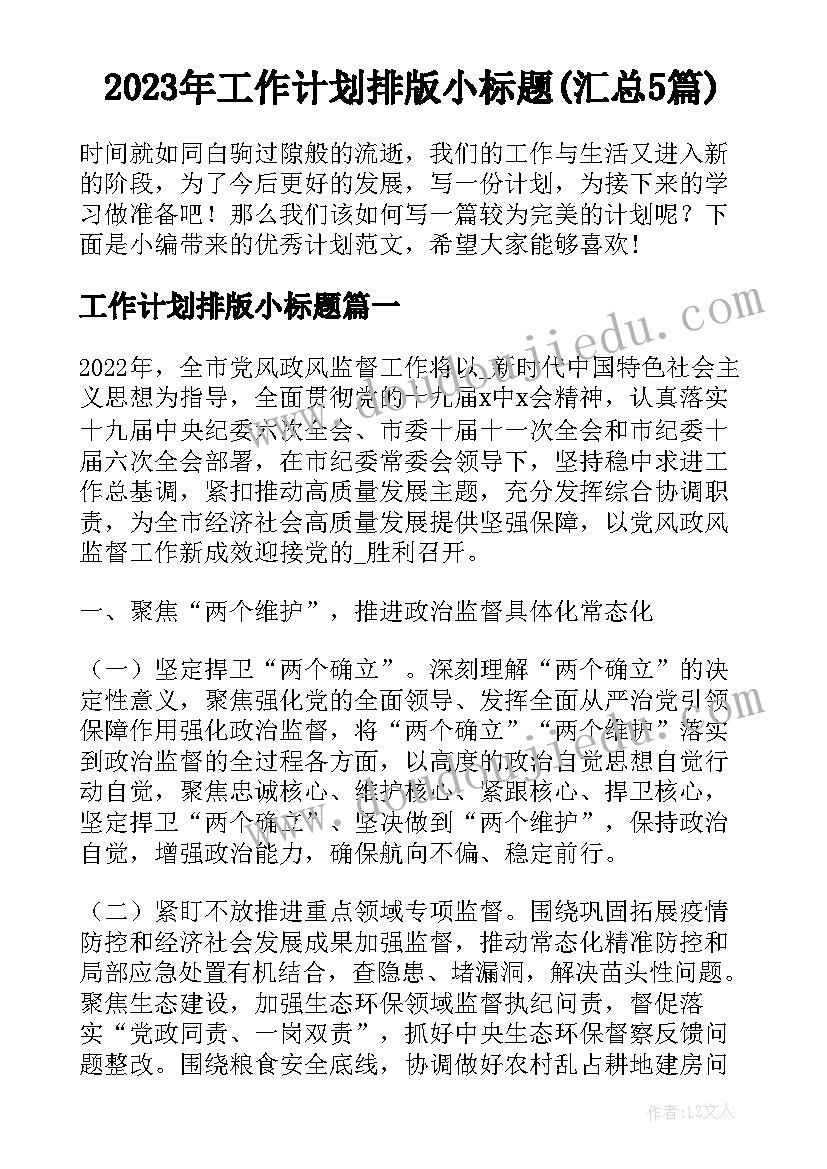 2023年工作计划排版小标题(汇总5篇)