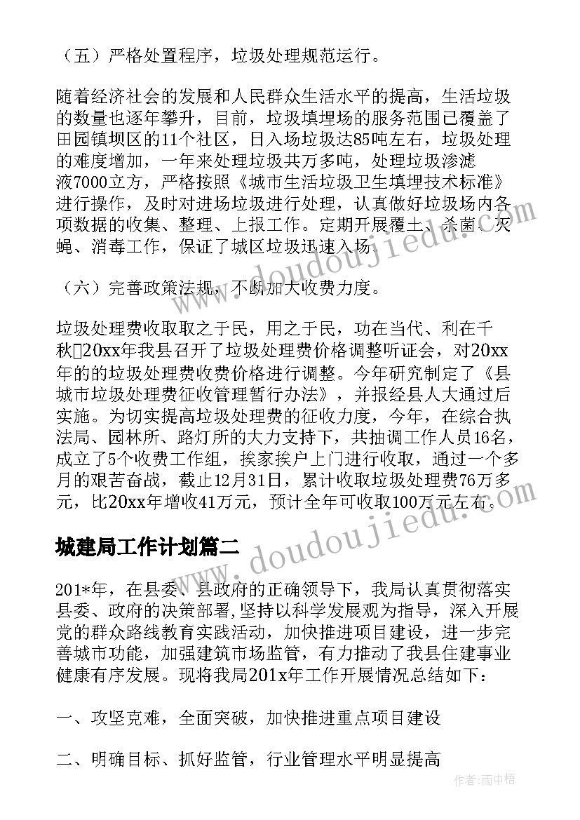 最新城建局工作计划 城建局个人工作总结(精选9篇)