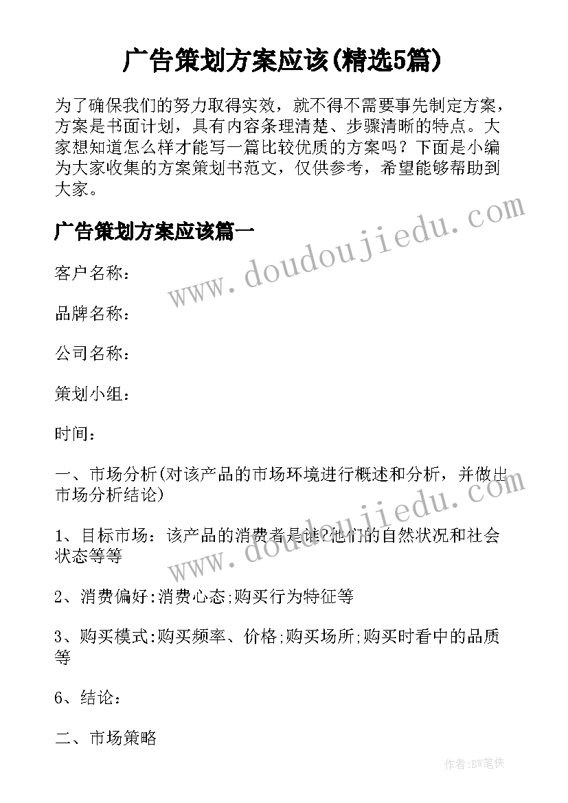 广告策划方案应该(精选5篇)