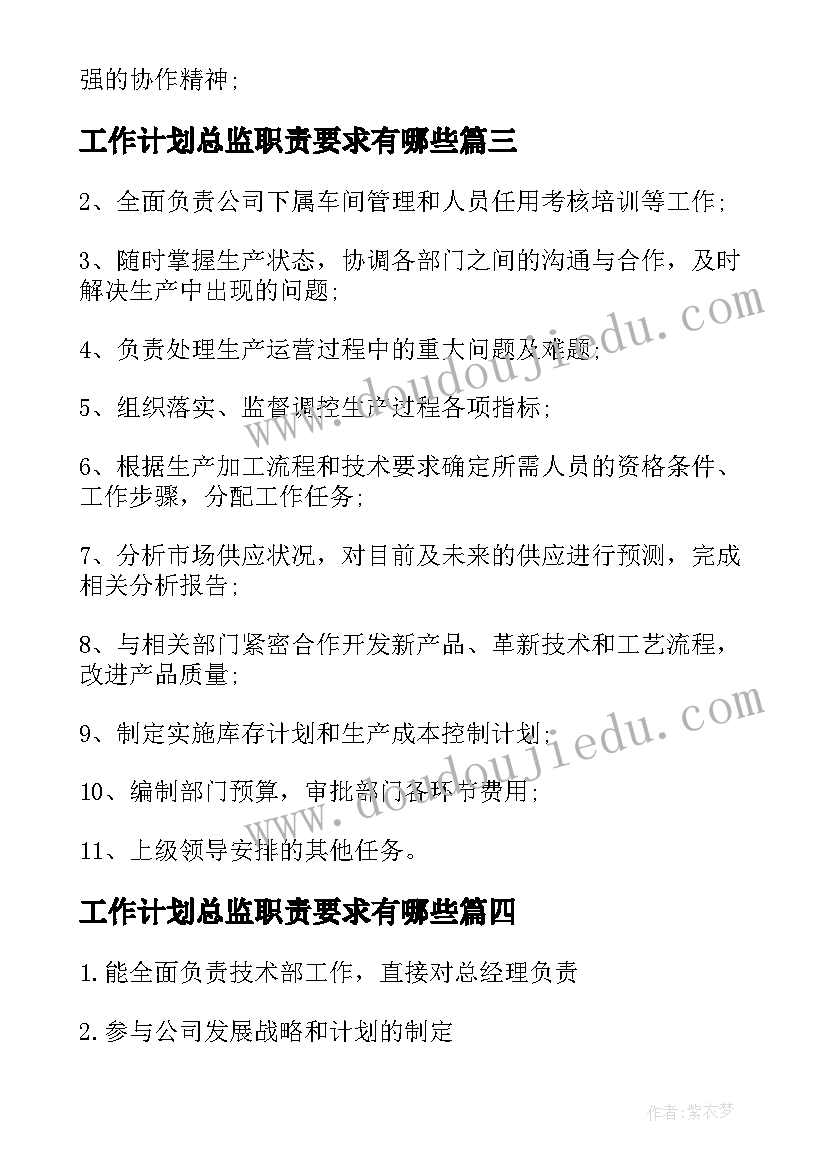 2023年工作计划总监职责要求有哪些(大全6篇)