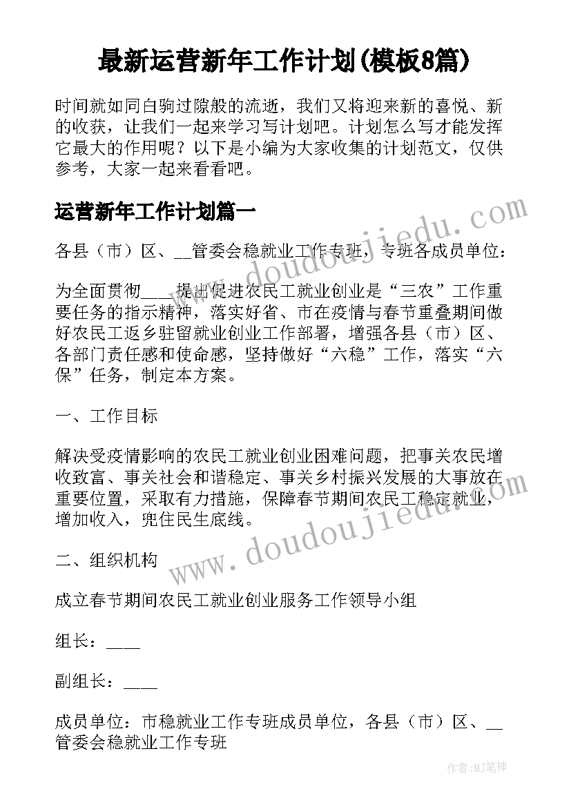 最新运营新年工作计划(模板8篇)