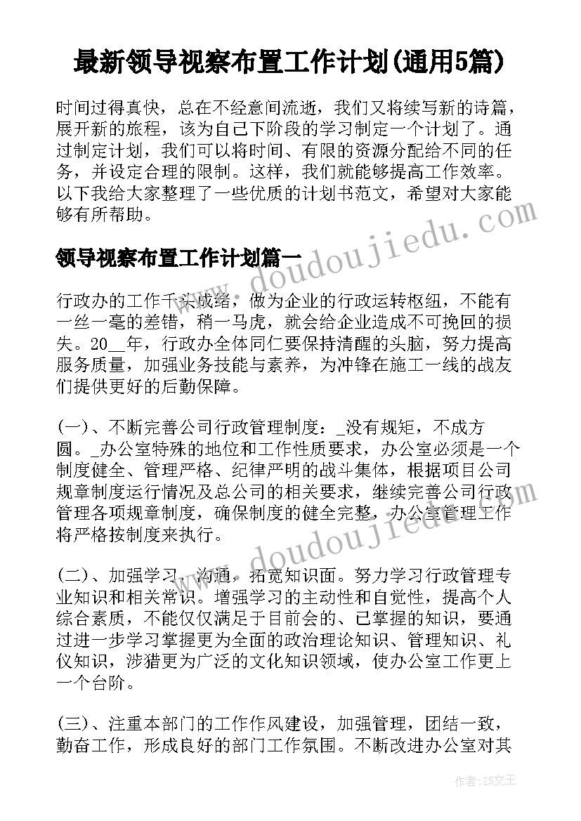 最新领导视察布置工作计划(通用5篇)