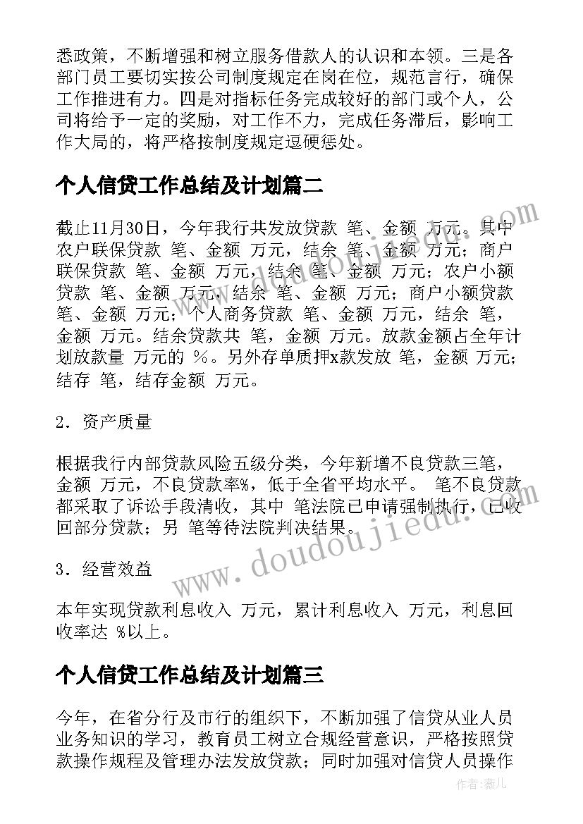 2023年个人信贷工作总结及计划(优秀5篇)