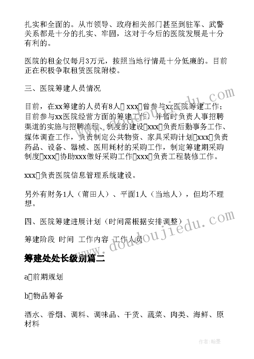 2023年筹建处处长级别 附属医院筹建工作计划(优质5篇)