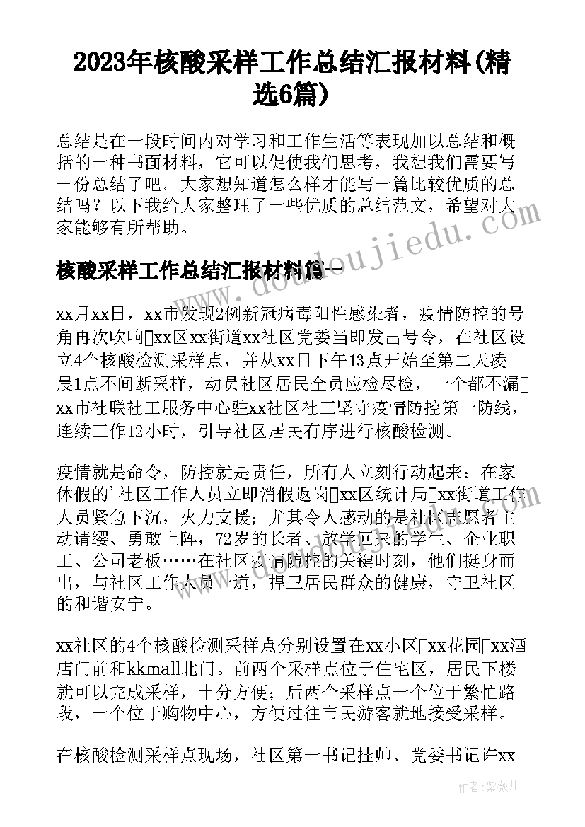 2023年核酸采样工作总结汇报材料(精选6篇)