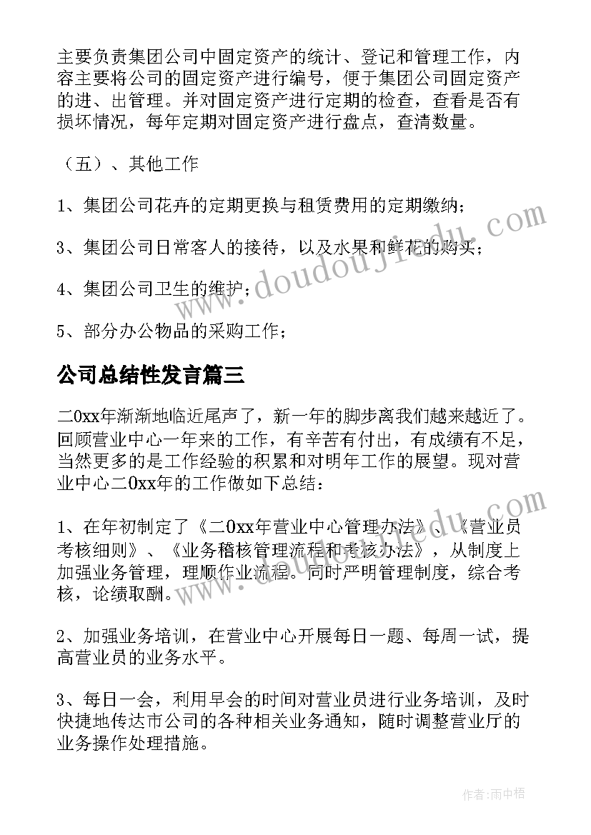 公司总结性发言 公司工作总结(大全10篇)