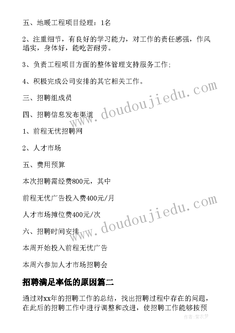 最新招聘满足率低的原因 招聘工作计划(优秀6篇)