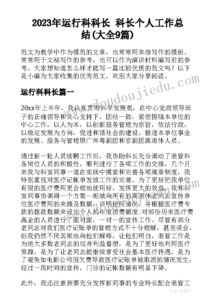 2023年运行科科长 科长个人工作总结(大全9篇)