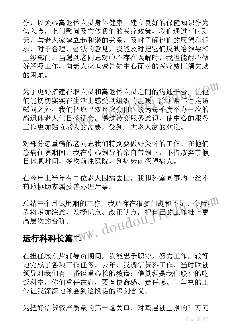 2023年运行科科长 科长个人工作总结(大全9篇)