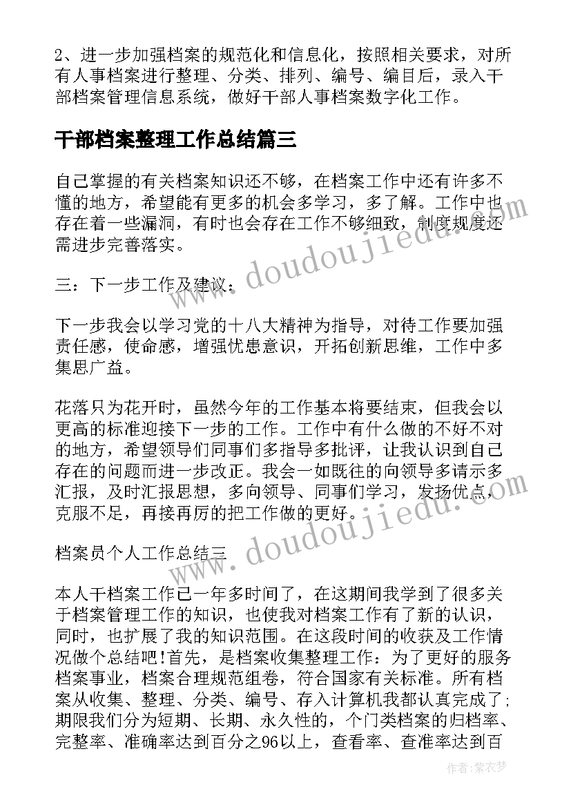 干部档案整理工作总结(通用5篇)