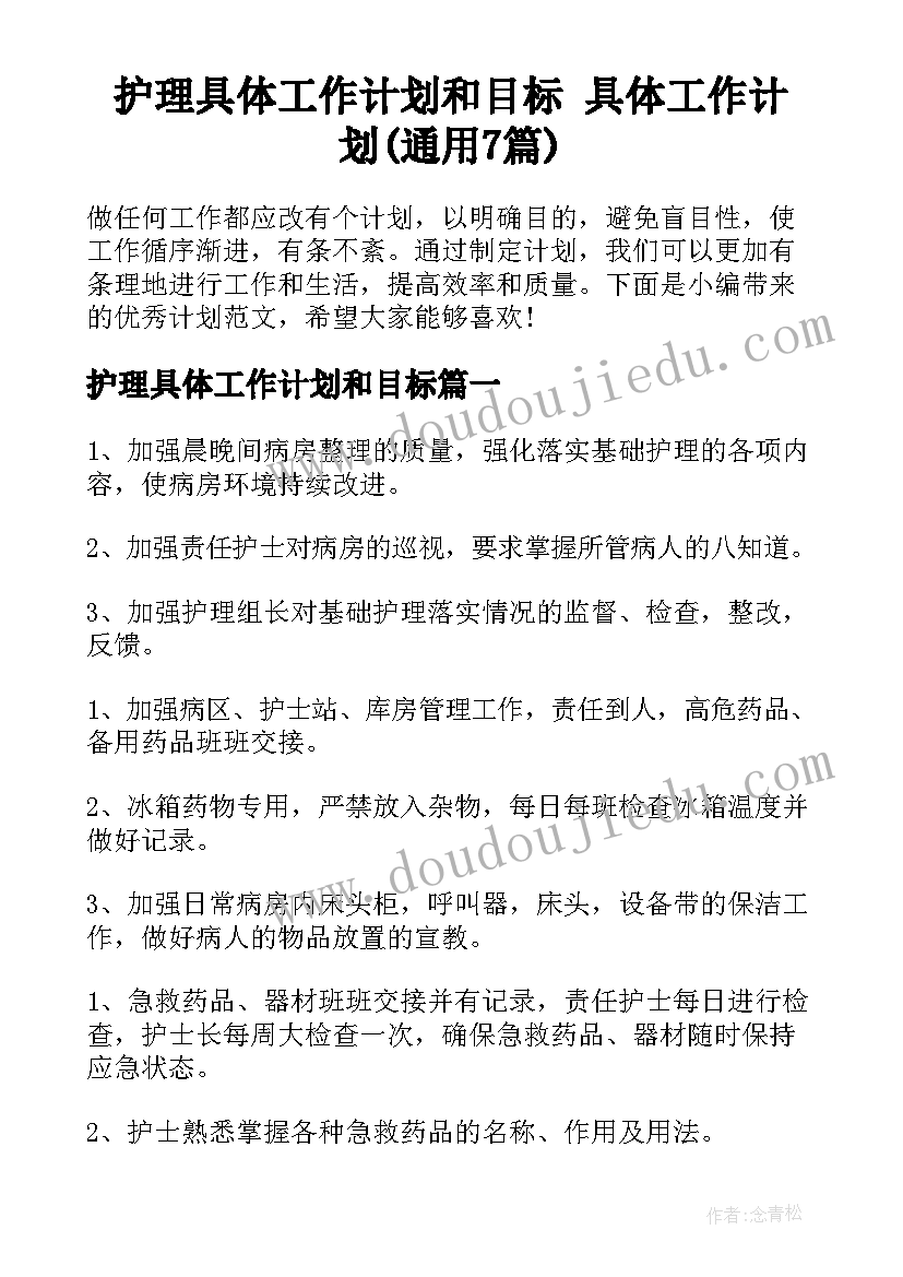 护理具体工作计划和目标 具体工作计划(通用7篇)