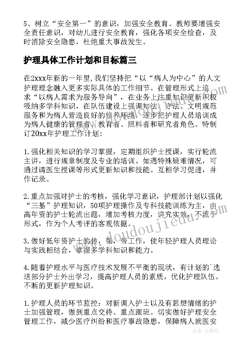 护理具体工作计划和目标 具体工作计划(通用7篇)