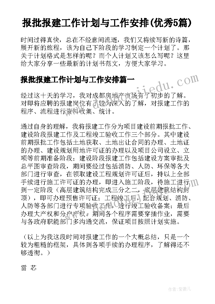 报批报建工作计划与工作安排(优秀5篇)