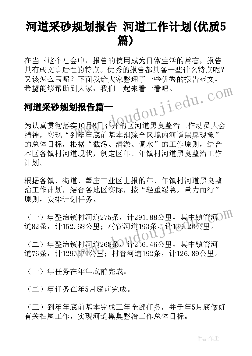 河道采砂规划报告 河道工作计划(优质5篇)