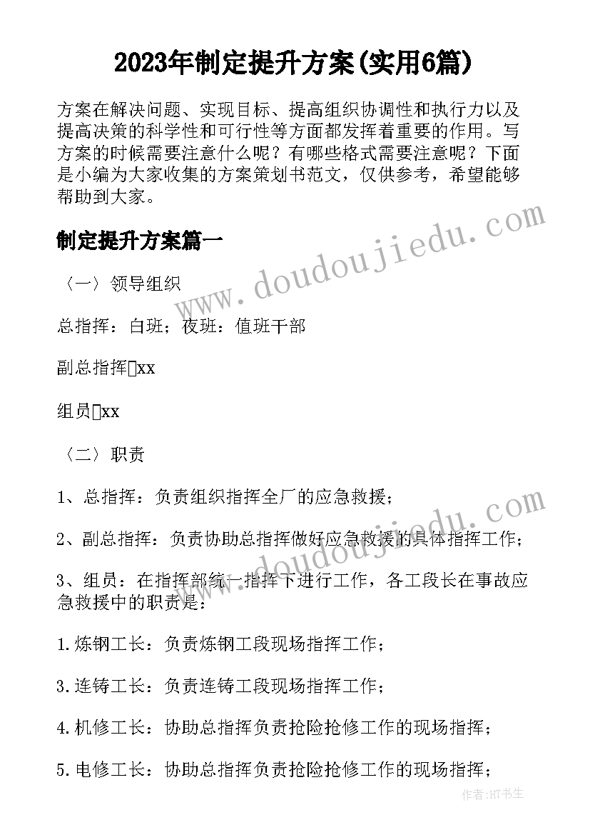 2023年制定提升方案(实用6篇)