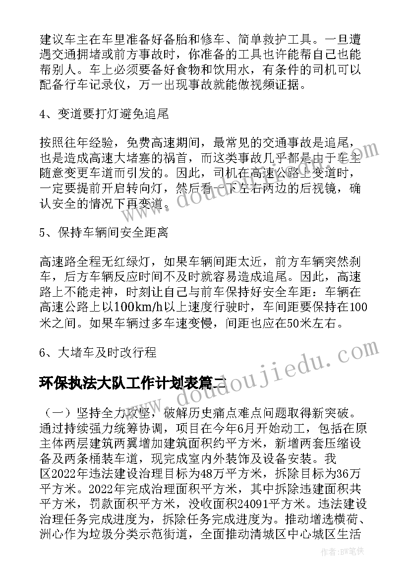 2023年环保执法大队工作计划表 交通执法高速大队工作计划热门(通用5篇)