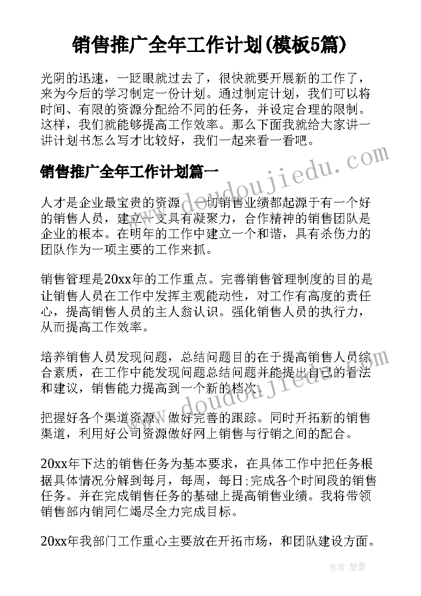 销售推广全年工作计划(模板5篇)