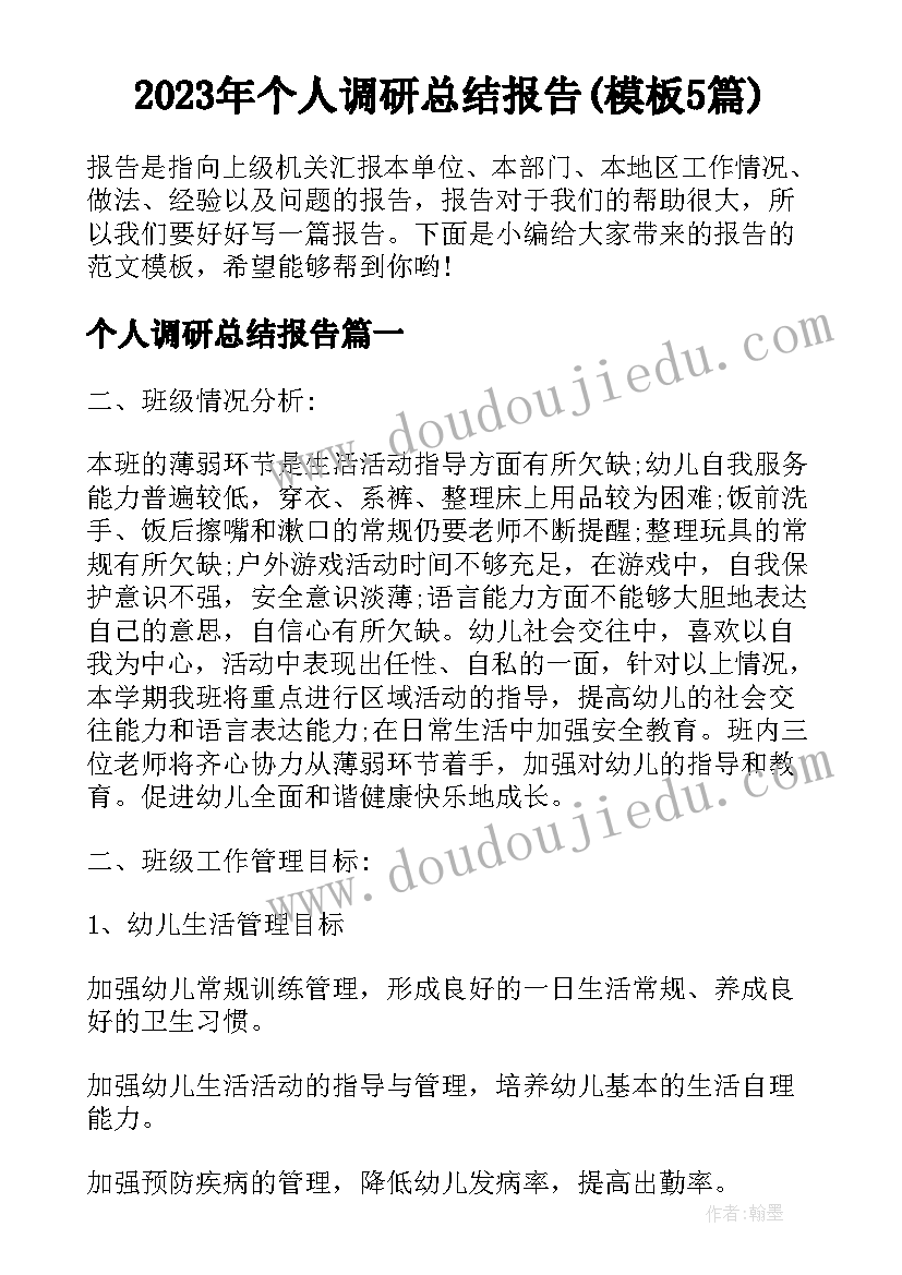 2023年个人调研总结报告(模板5篇)