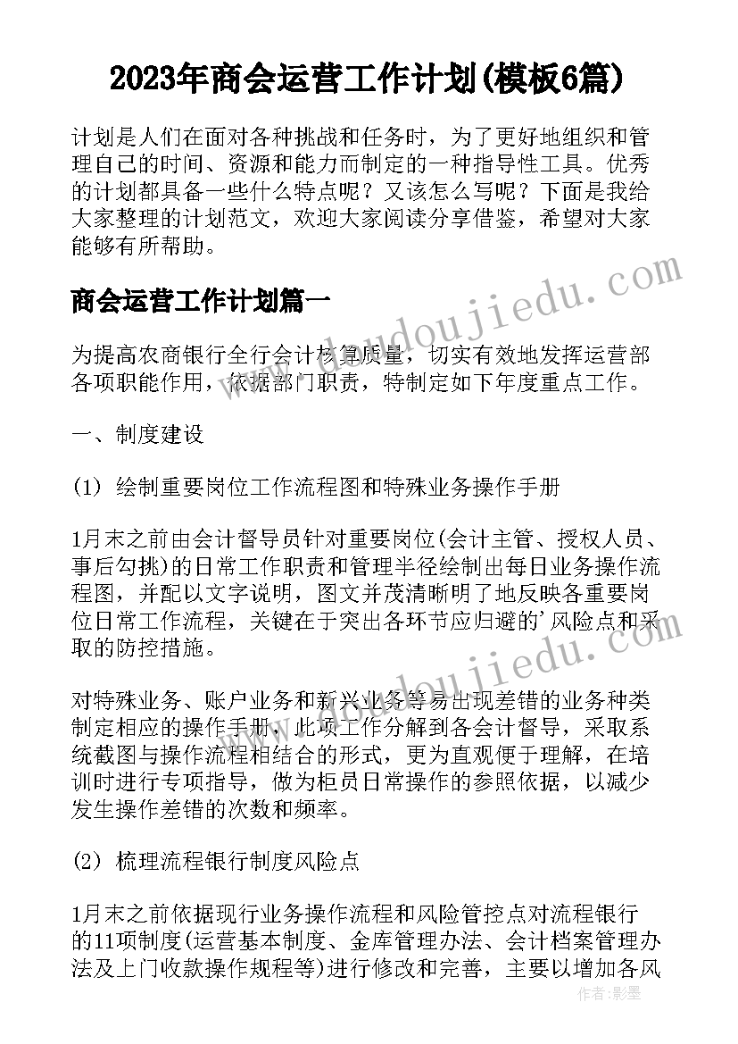 2023年商会运营工作计划(模板6篇)