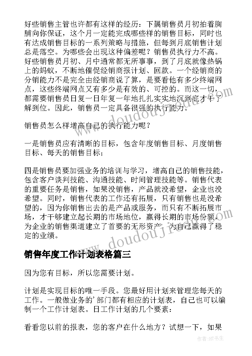 销售年度工作计划表格 销售工作计划(优秀7篇)