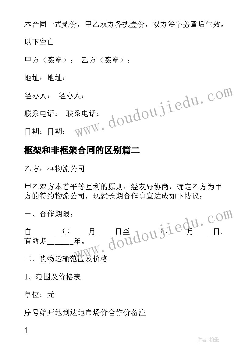 2023年框架和非框架合同的区别 的采购合同之框架协议(汇总7篇)