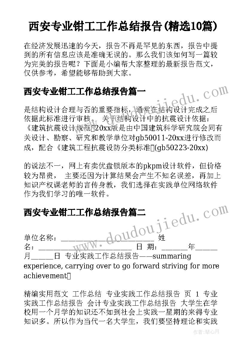 西安专业钳工工作总结报告(精选10篇)